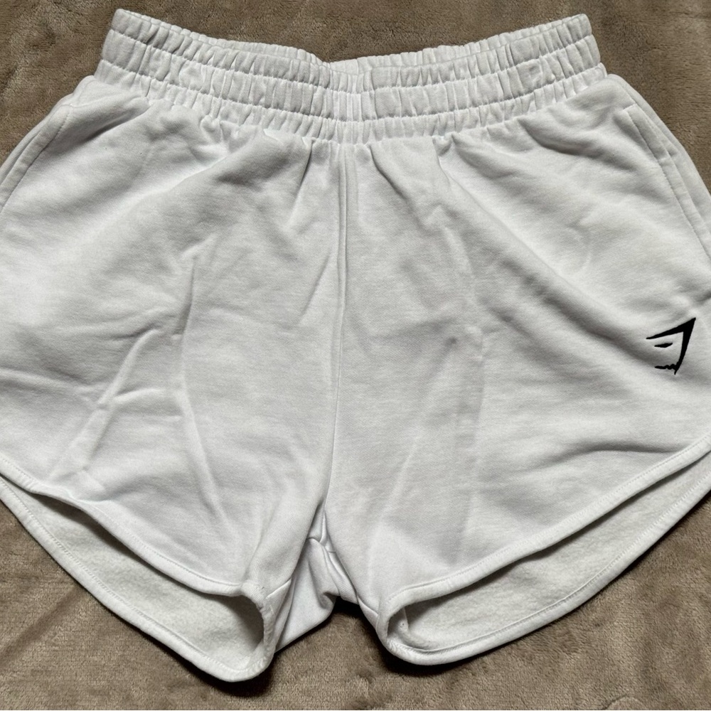 Gymshark White Athletic Fleece Shorts with Logo and Pockets
